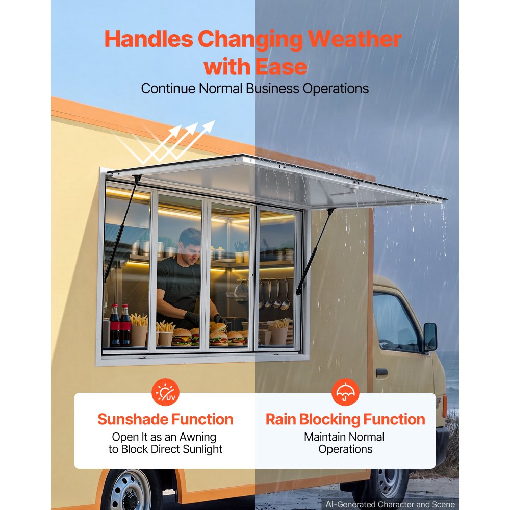 Vevor Concession Window 60" x 36" Aluminum Alloy Service Window for Food Truck with 4 Sliding Acrylic Windows New