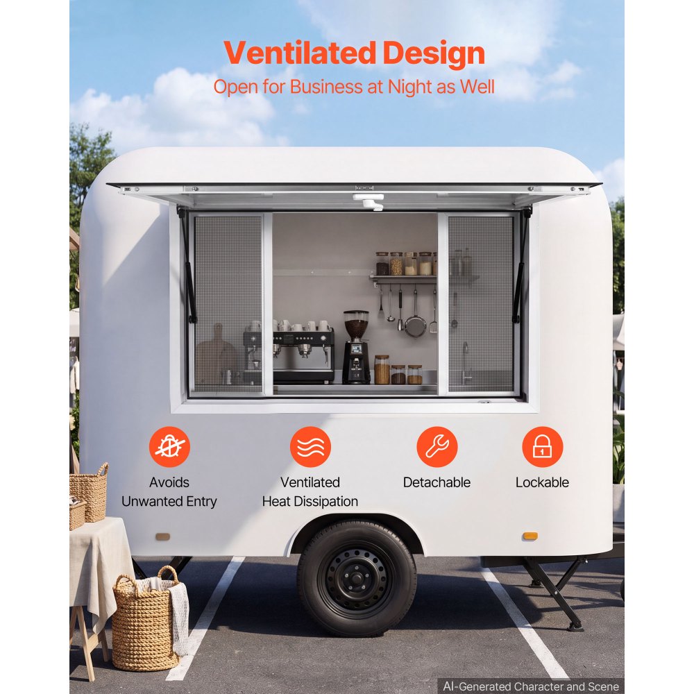 Vevor Concession Window 60" x 36" Aluminum Alloy Frame Service Window for Food Truck with 4 Sliding Screen Windows New