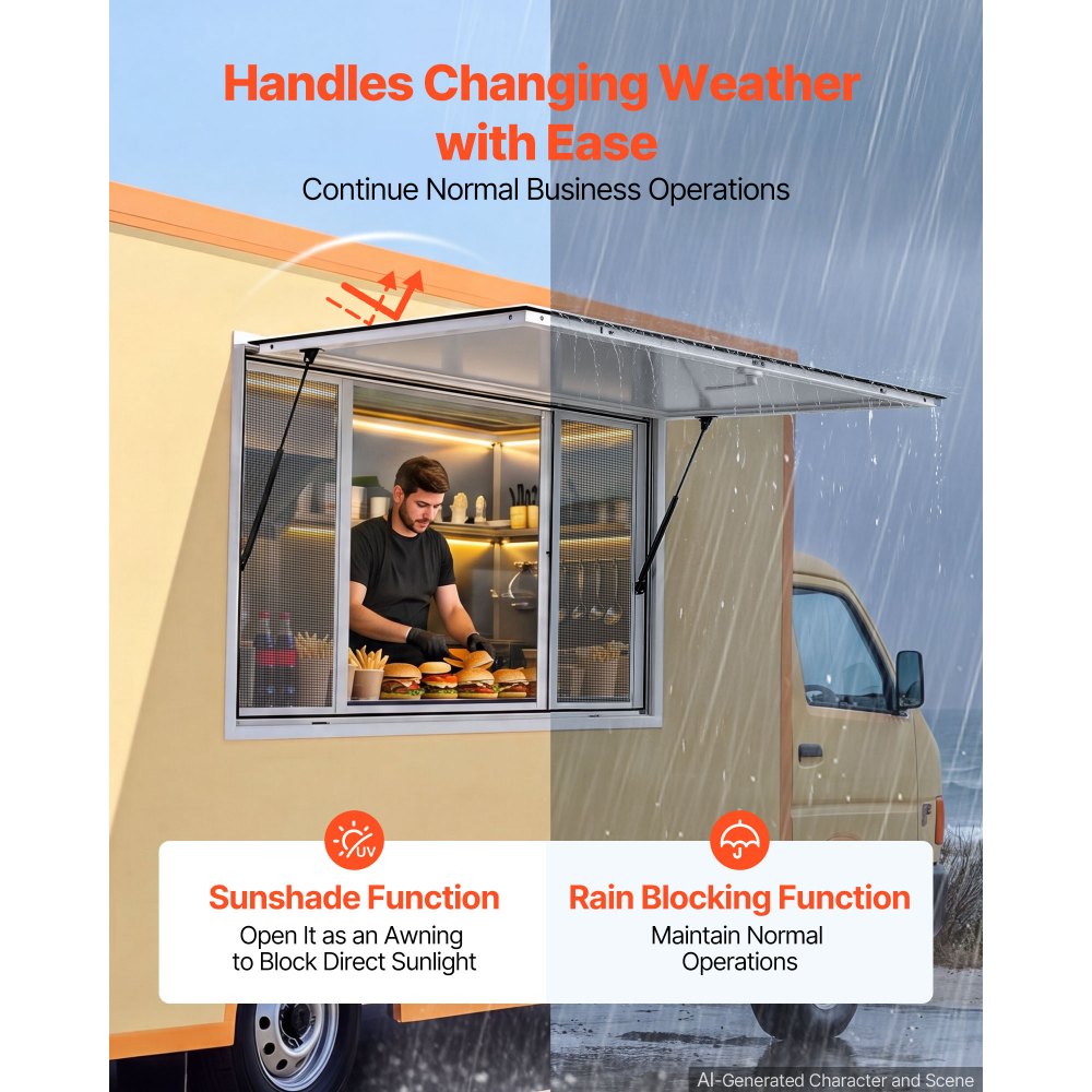 Vevor Concession Window 60" x 36" Aluminum Alloy Frame Service Window for Food Truck with 4 Sliding Screen Windows New