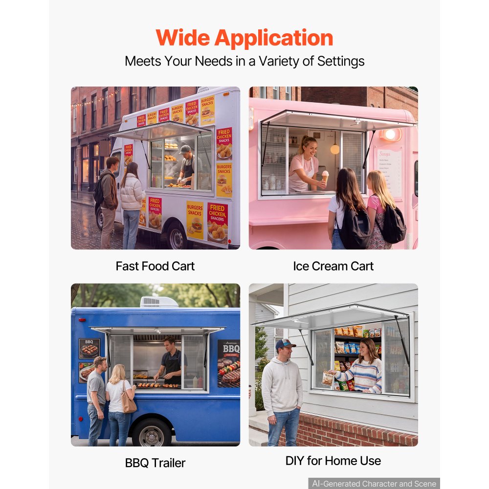 Vevor Concession Window 60" x 36" Aluminum Alloy Frame Service Window for Food Truck with 4 Sliding Screen Windows New