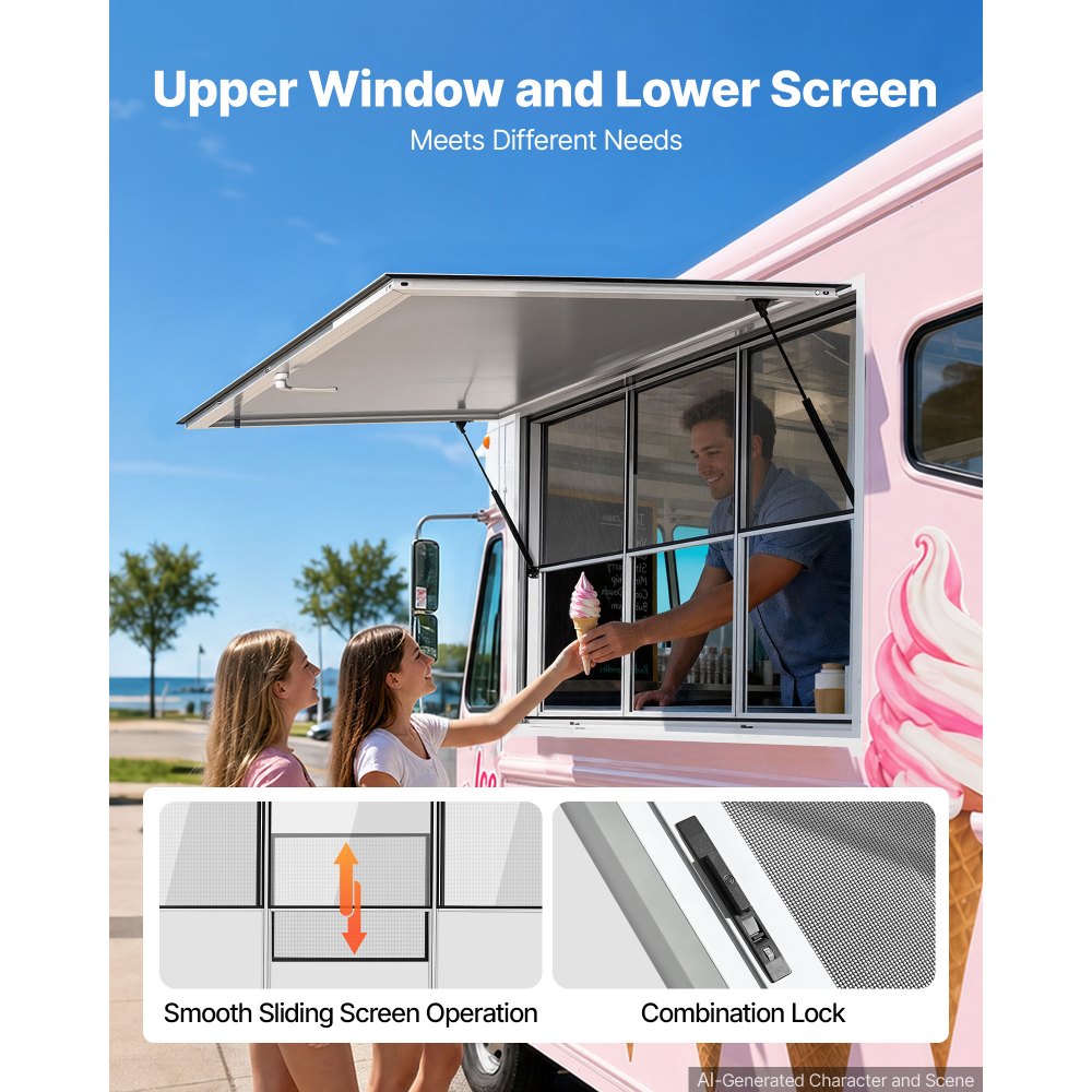 Vevor Concession Window 64" x 40" Aluminum Alloy Service Window for Food Truck New