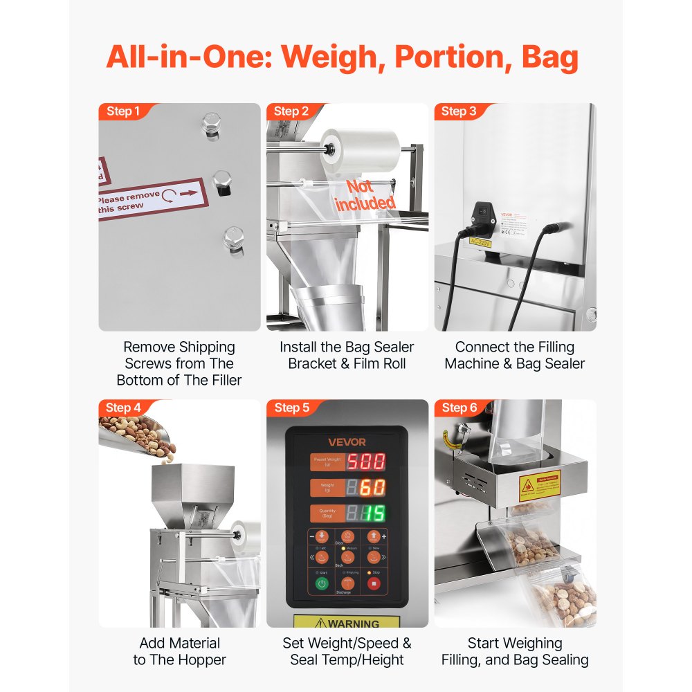 Vevor Powder Filling and Sealing Machine Automatic Particle Granule Packaging Machine New