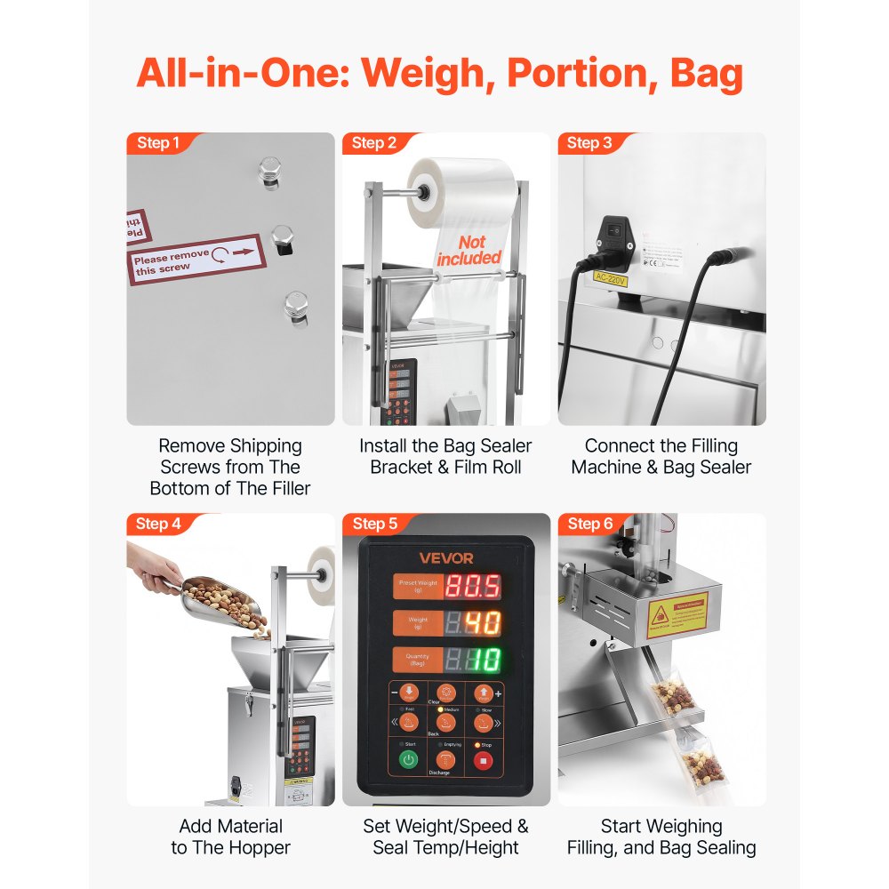 Vevor Powder Filling and Sealing Machine Automatic Particle Granule Packaging Machine New