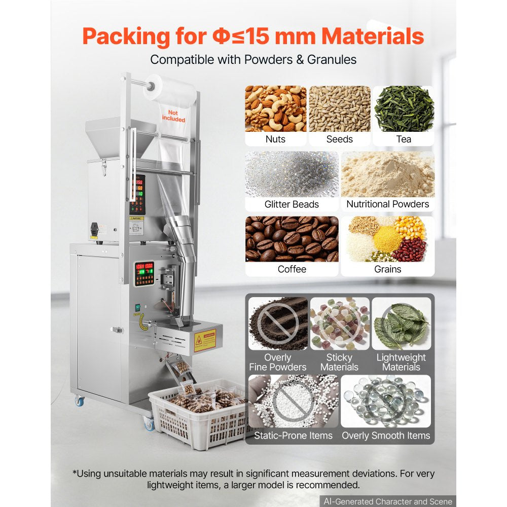 Vevor Powder Filling and Sealing Machine Automatic Granule Packaging Machine 3-200g Silver New