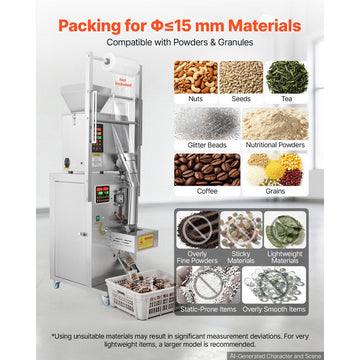 Vevor Powder Filling and Sealing Machine Automatic Granule Packaging Machine 3-200g Silver New