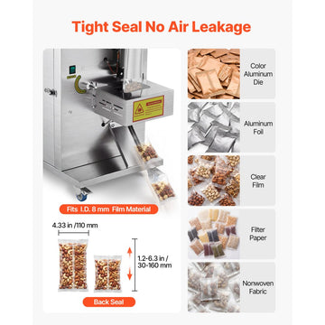 Vevor Powder Filling and Sealing Machine Automatic Granule Packaging Machine 3-200g Silver New