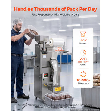 Vevor Powder Filling and Sealing Machine Automatic 10-500g Granule Packaging Machine New