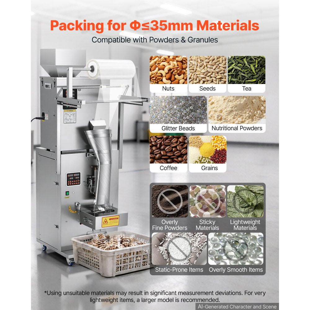 Vevor Powder Filling and Sealing Machine Automatic 10-500g Granule Packaging Machine New