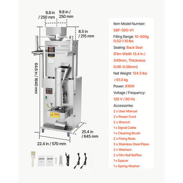 Vevor Powder Filling and Sealing Machine Automatic 10-500g Granule Packaging Machine New