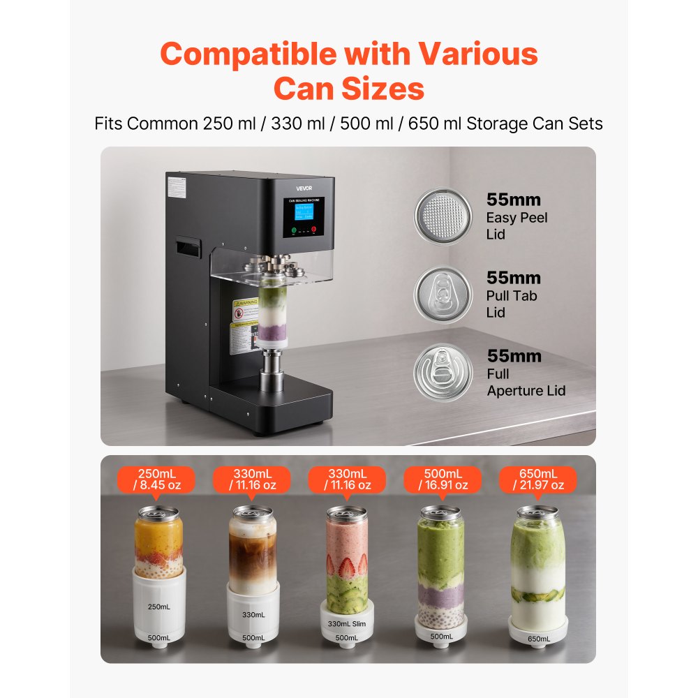 Vevor Can Sealer Machine Automatic Commercial Soda Can Sealing Machine 2.17" Black New