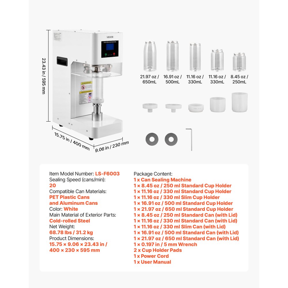 Vevor Can Sealer Machine Automatic Commercial Beverage Drink Seamer White New