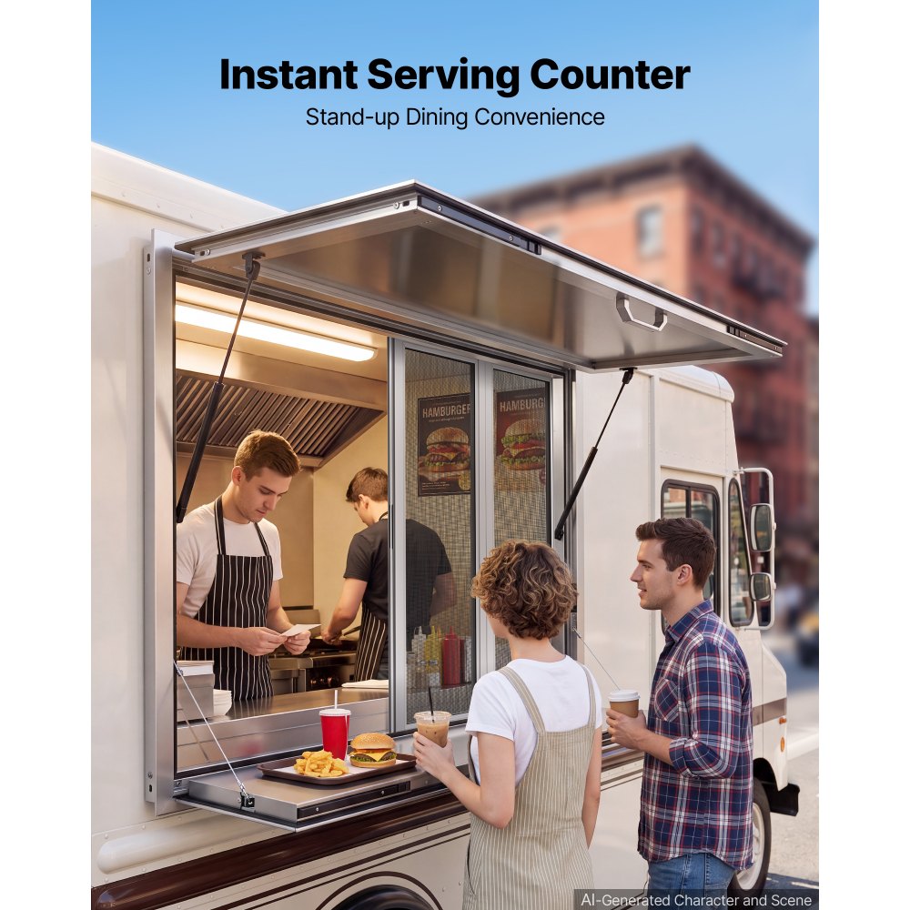 Vevor Concession Window Folding Shelf 48" x 36" Aluminum Alloy Service Window for Food Truck New