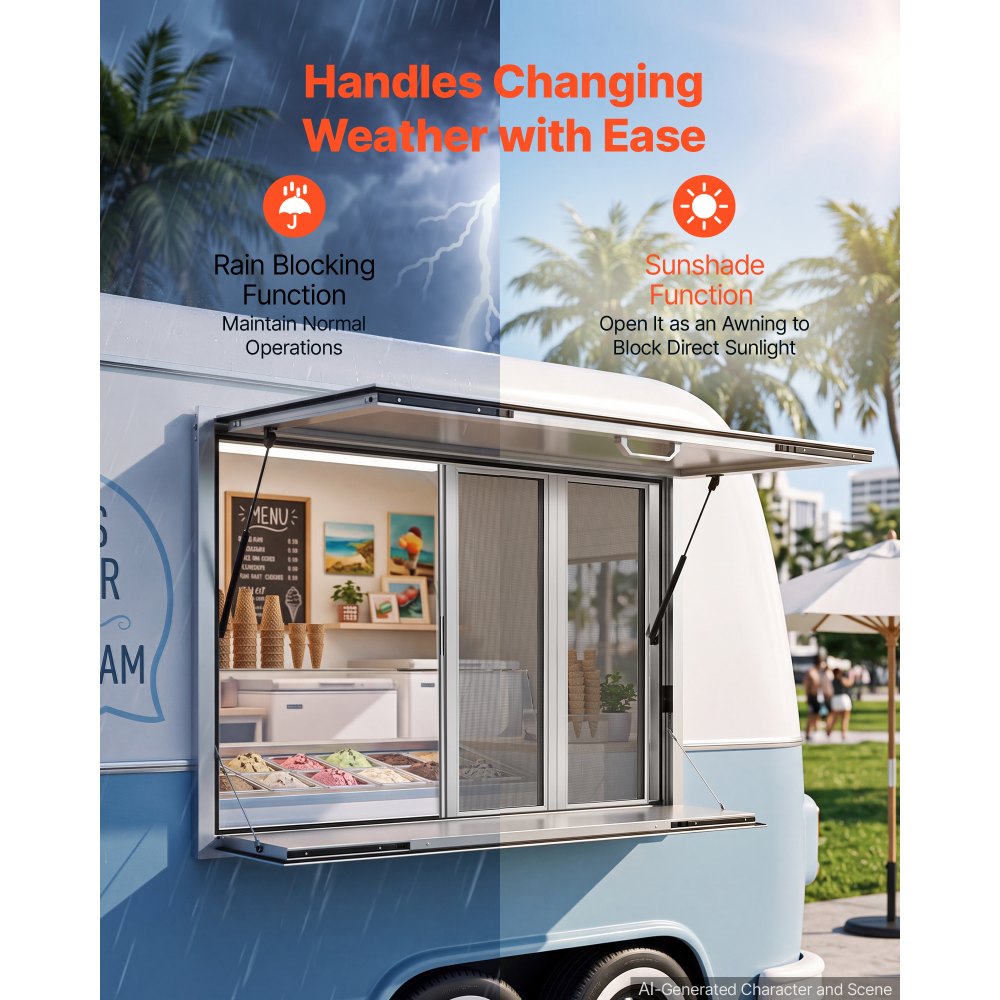 Vevor Concession Window Folding Shelf 48" x 36" Aluminum Alloy Service Window for Food Truck New