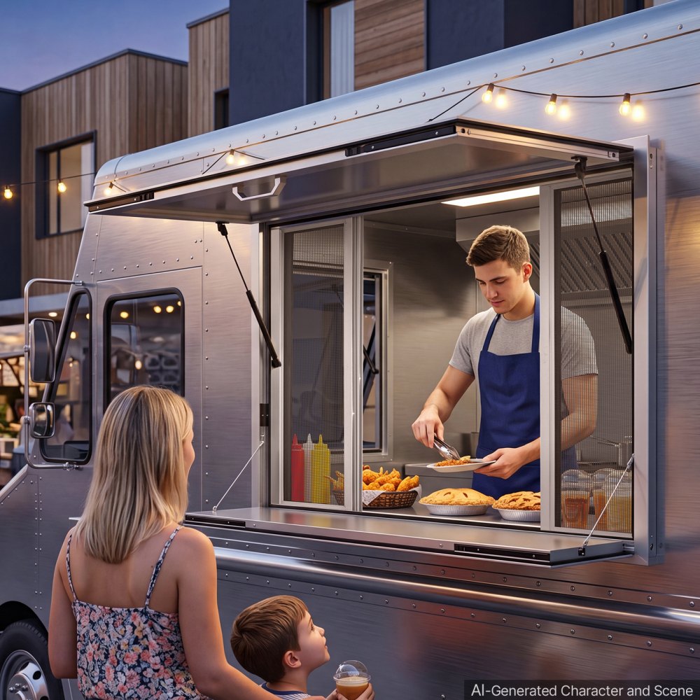 Vevor Concession Window Folding Shelf 48" x 36" Aluminum Alloy Service Window for Food Truck New
