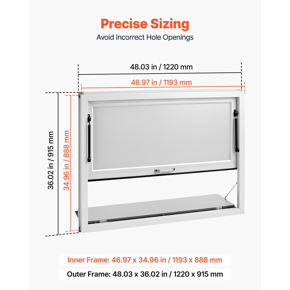Vevor Concession Window 48" x 36" Aluminum Alloy Service Window for Food Truck with Folding Shelf New