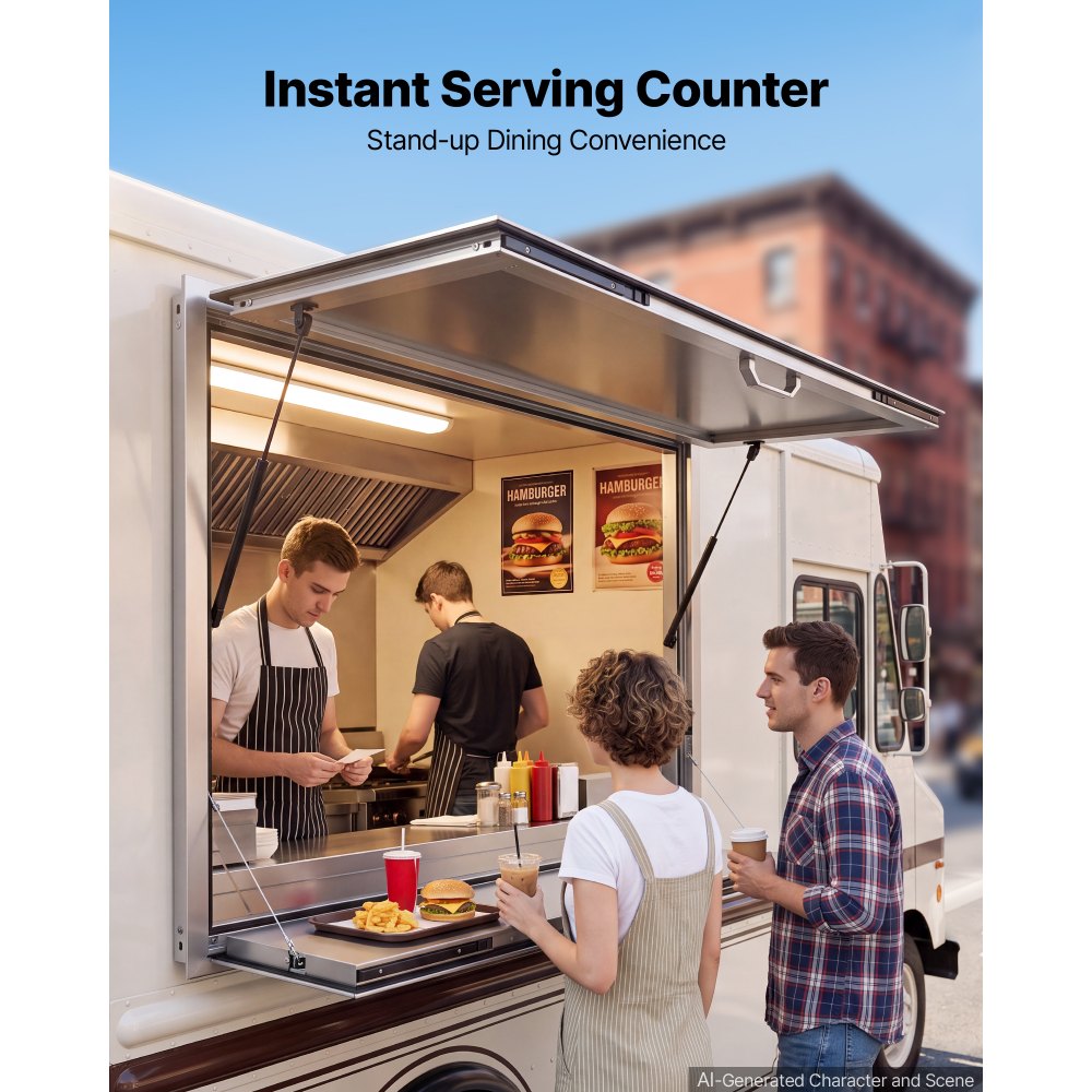 Vevor Concession Window 48" x 36" Aluminum Alloy Service Window for Food Truck with Folding Shelf New