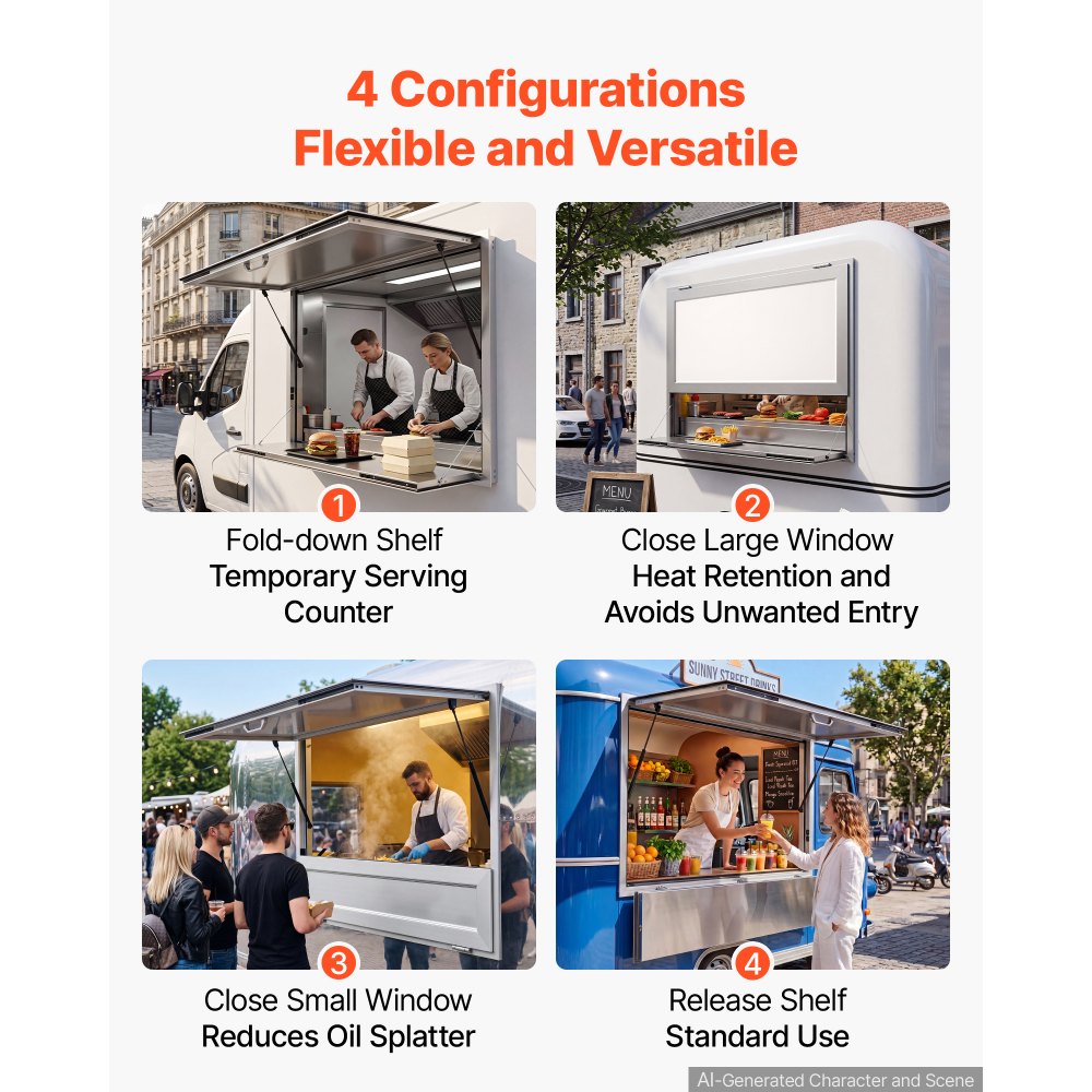 Vevor Concession Window 48" x 36" Aluminum Alloy Service Window for Food Truck with Folding Shelf New