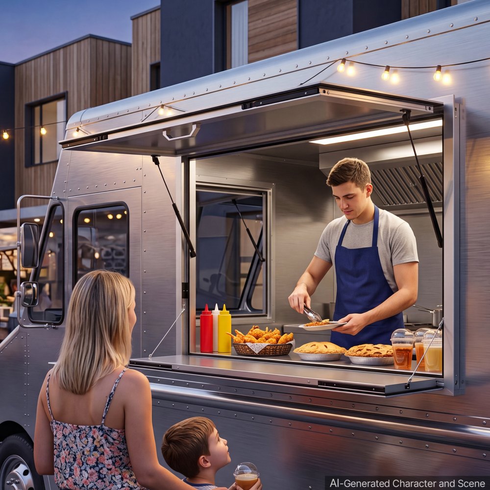 Vevor Concession Window 48" x 36" Aluminum Alloy Service Window for Food Truck with Folding Shelf New