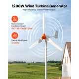 Vevor Wind Turbine Generator 1200W 24V 3-Blade Kit with Wind/Solar Hybrid Controller New