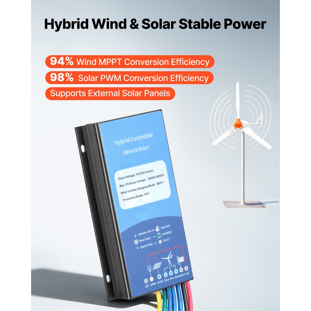 Vevor Wind Turbine Generator 1200W 24V 3-Blade Kit with Wind/Solar Hybrid Controller New