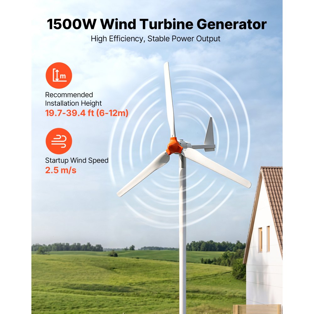 Vevor Wind Turbine Generator 1500W 24V 3-Blade Kit with Wind/Solar Hybrid Controller New