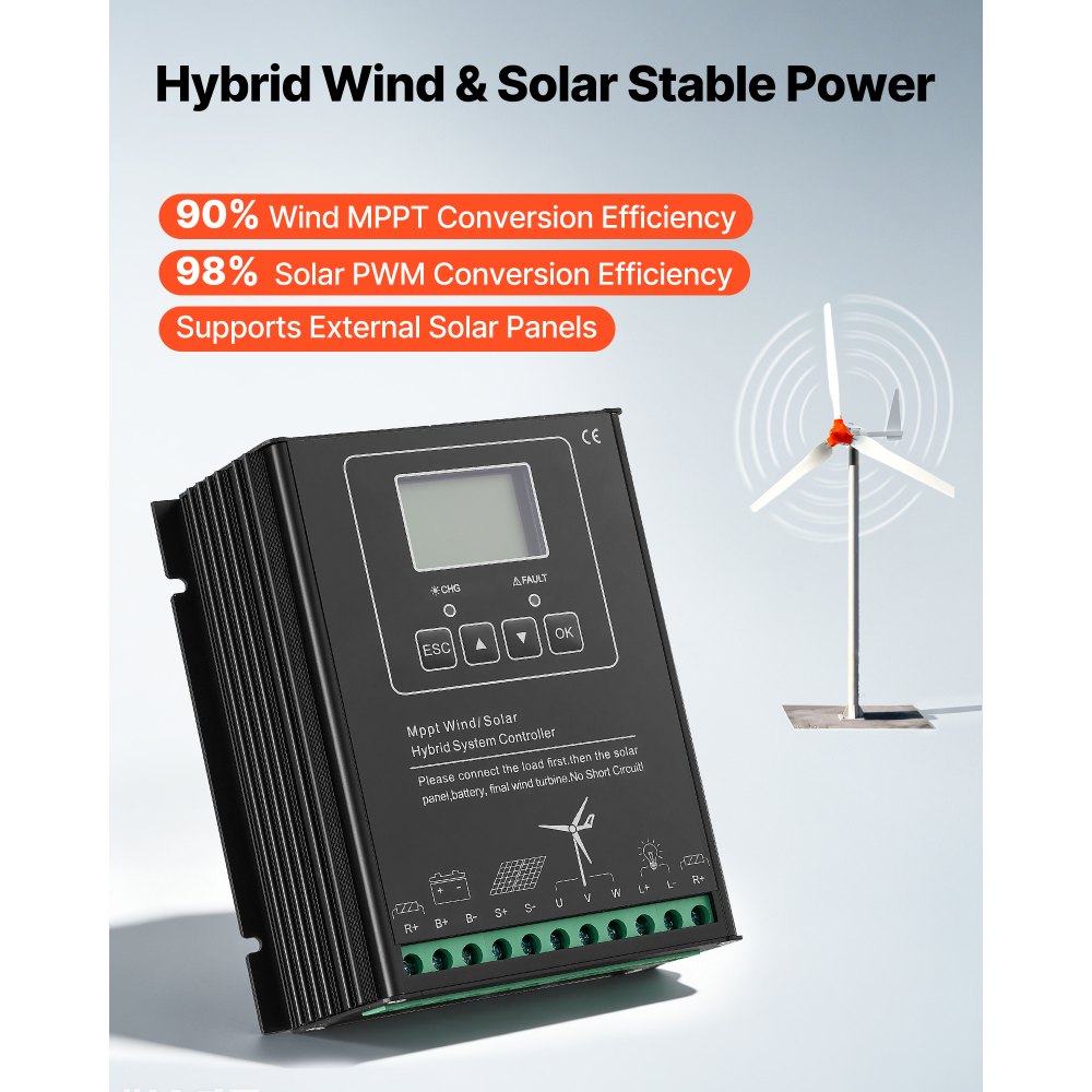 Vevor Wind Turbine Generator 1500W 24V 3-Blade Kit with Wind/Solar Hybrid Controller New