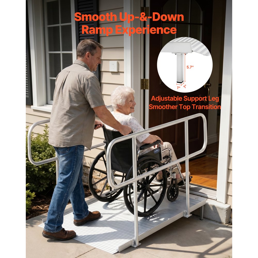 Vevor Wheelchair Ramp with Handrails 71.1" x 32.7" Aluminum Portable Threshold Ramp New