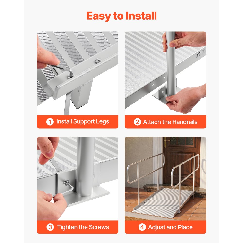 Vevor Wheelchair Ramp with Handrails 71.1" x 32.7" Aluminum Portable Threshold Ramp New