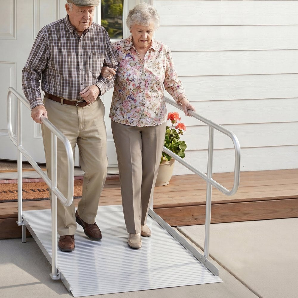 Vevor Wheelchair Ramp with Handrails 71.1" x 32.7" Aluminum Portable Threshold Ramp New