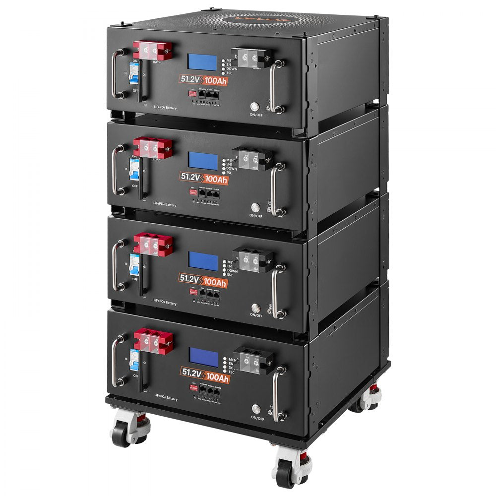 Vevor Server Rack Battery 48V 100Ah LiFePO4 Lithium Battery with Bluetooth Display 5120Wh 4 Pack New