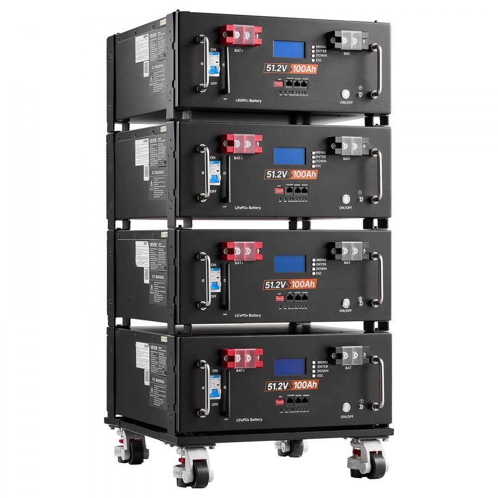 Vevor Server Rack Battery 48V 100Ah LiFePO4 Lithium Battery with Bluetooth Display 5120Wh 4 Pack New