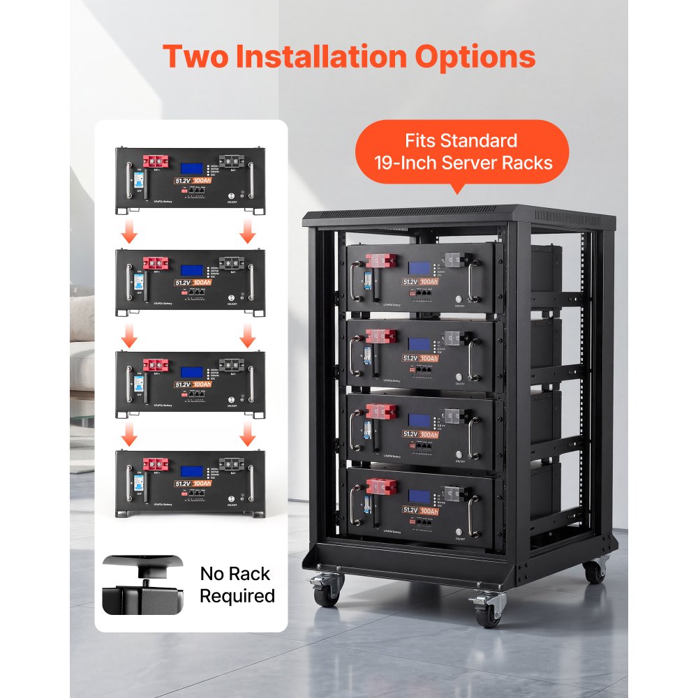 Vevor Server Rack Battery 48V 100Ah LiFePO4 Lithium Battery with 100A BMS Bluetooth LCD Display 5120Wh New