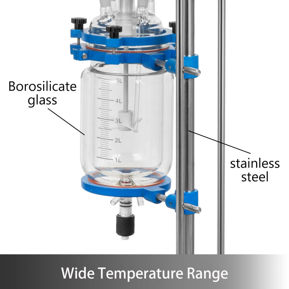 Vevor Jacketed Reactor 5L Laboratory Glass Reaction Vessel New