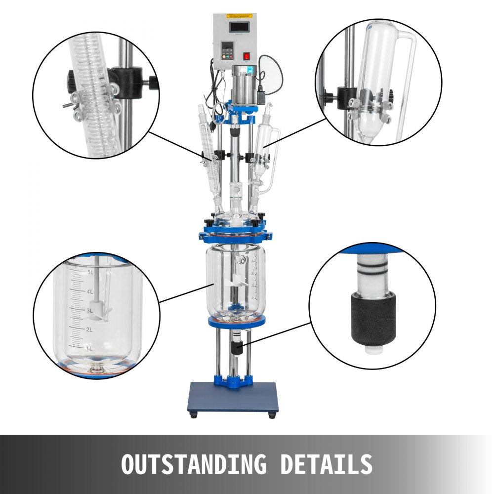 Vevor Jacketed Reactor 5L Laboratory Glass Reaction Vessel New