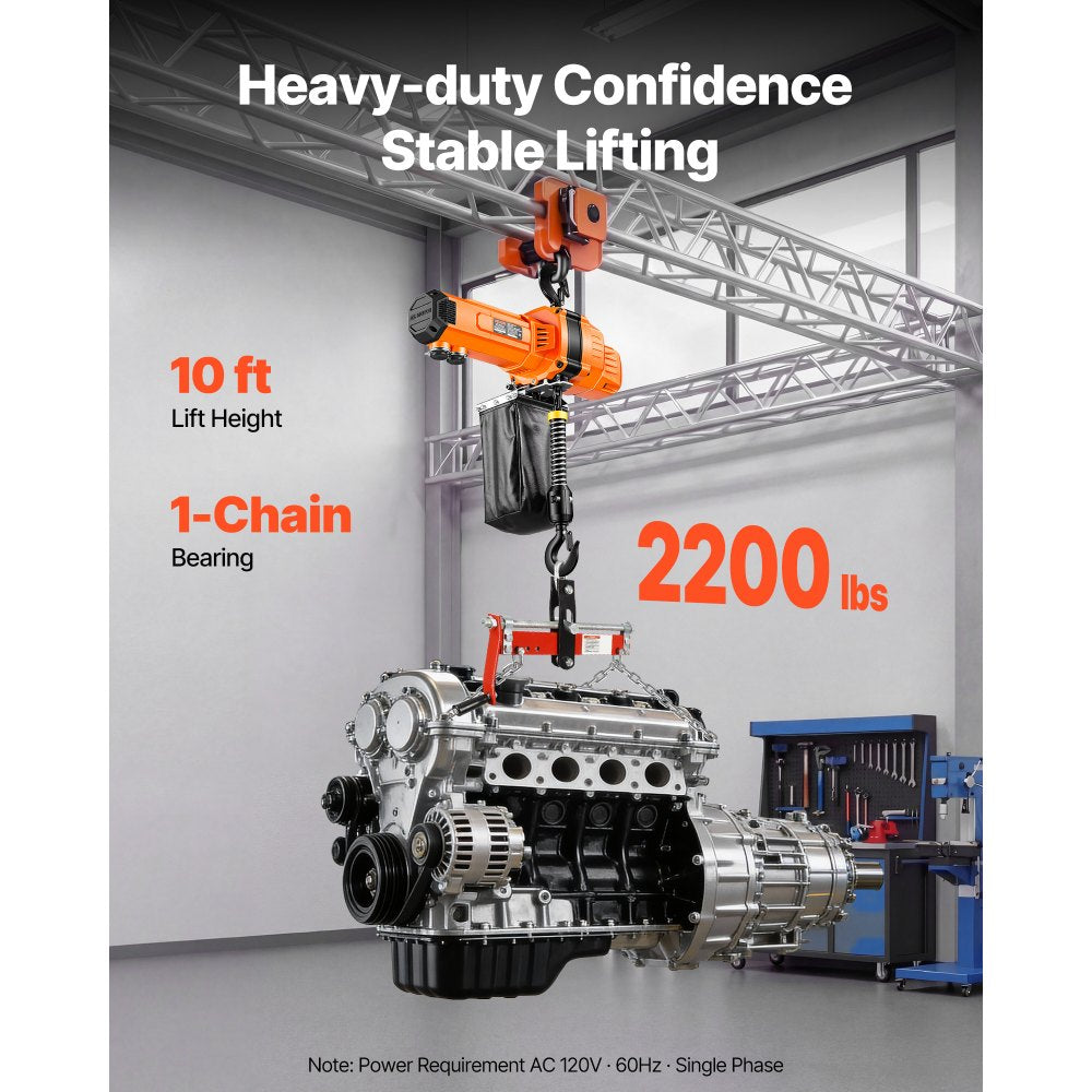 Vevor Electric Chain Hoist 2200 lbs 10' Wired Remote Overhead Crane New