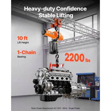 Vevor Electric Chain Hoist 2200 lbs 10' Wired Remote Overhead Crane New