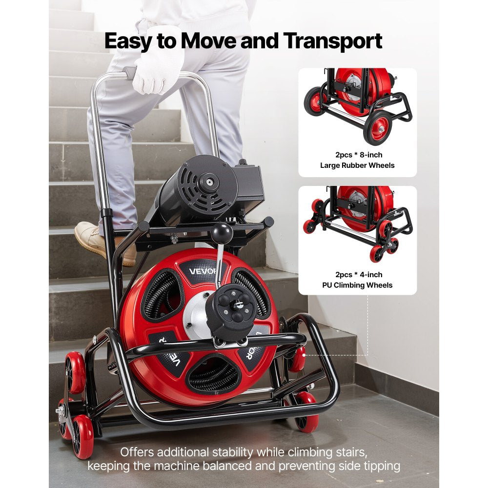 Vevor Drain Cleaner Machine Portable Auto Feed Sewer Snake Auger 100' x 1/2" New