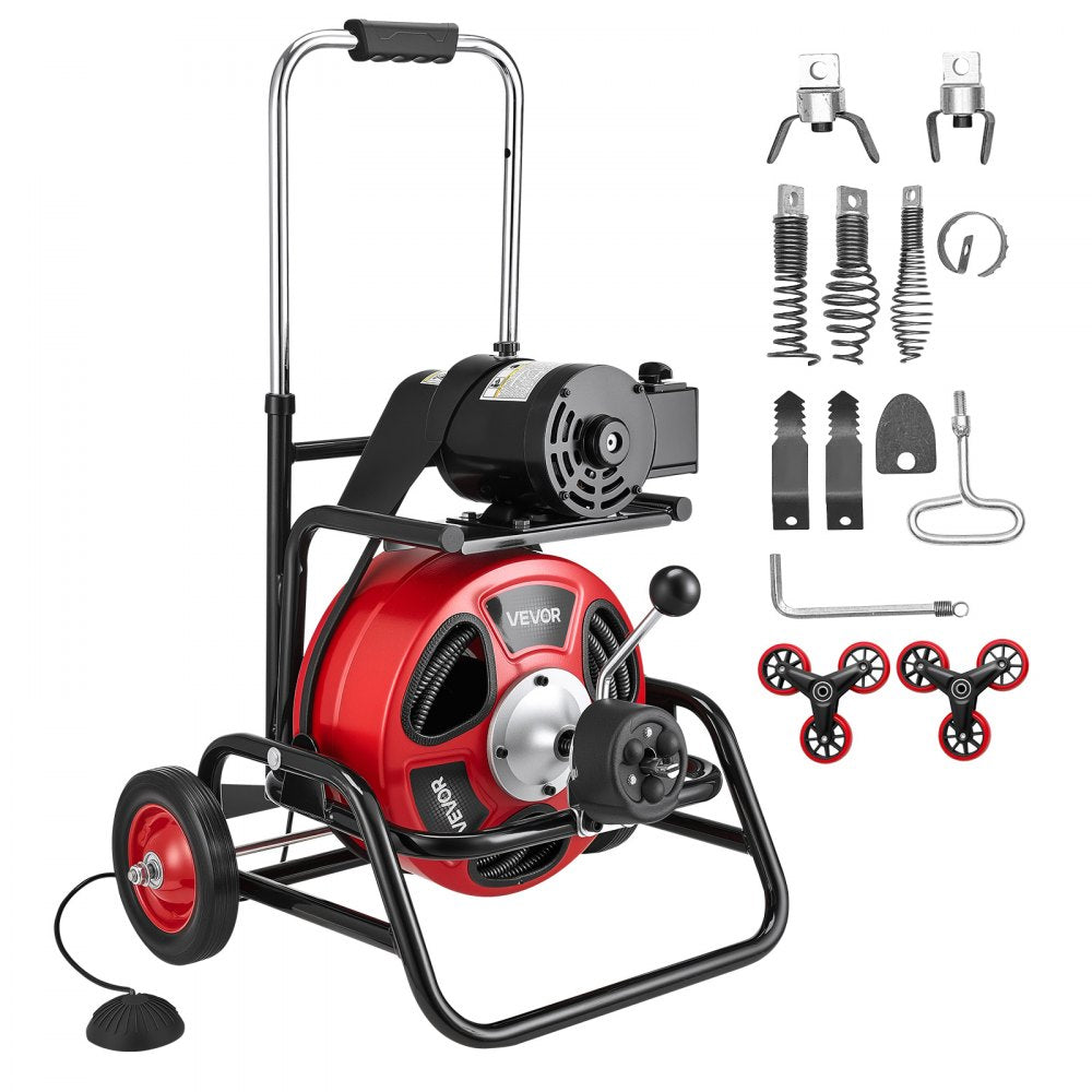 Vevor Drain Cleaner Machine Portable Auto Feed Sewer Snake Auger 100' x 1/2" New