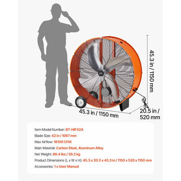 Vevor Floor Drum Fan 42" Industrial Shop High Velocity 16100 CFM New