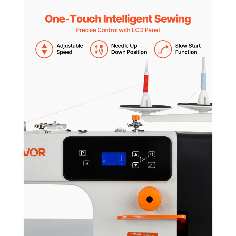 Vevor Industrial Sewing Machine 550W Lockstitch Sewing Machine Set with Servo Motor and Table Stand New