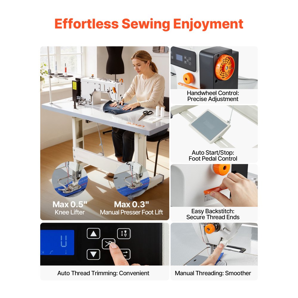 Vevor Industrial Sewing Machine 550W Lockstitch Sewing Machine Set with Servo Motor and Table Stand New