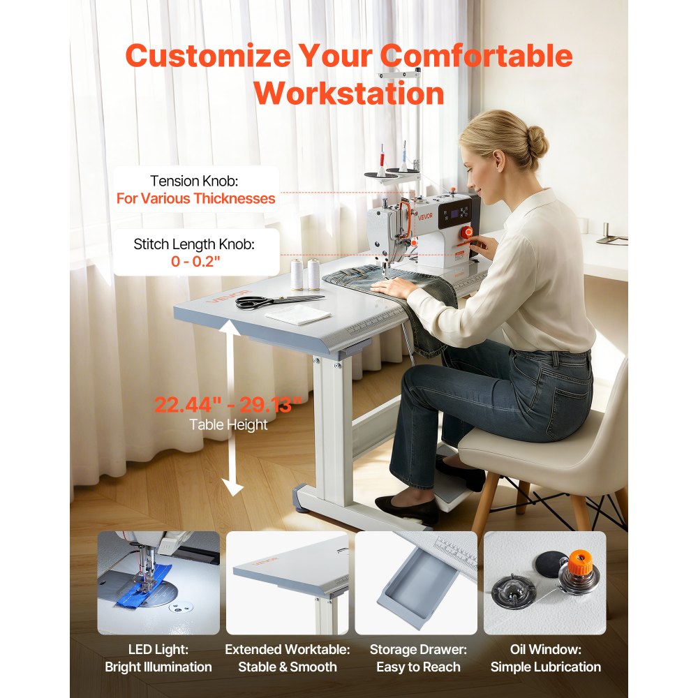 Vevor Industrial Sewing Machine 550W Lockstitch Sewing Machine Set with Servo Motor and Table Stand New