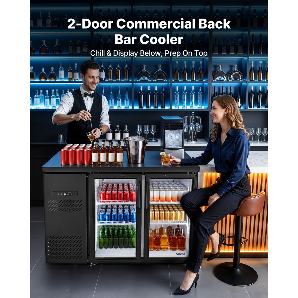 Vevor Back Bar Cooler 11.8 Cu. Ft Commercial Beverage Refrigerator with 2 Glass Doors New