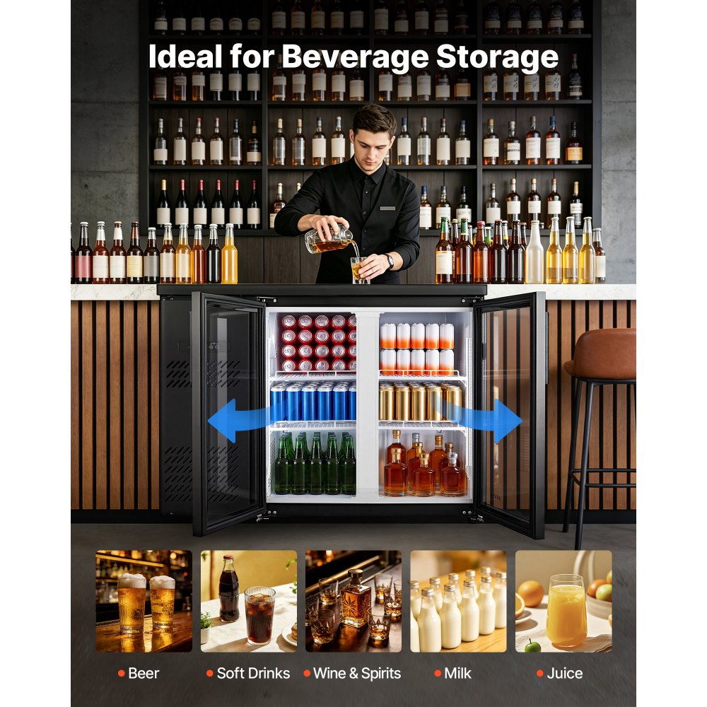 Vevor Back Bar Cooler 11.8 Cu. Ft Commercial Beverage Refrigerator with 2 Glass Doors New