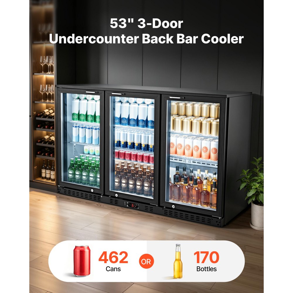 Vevor Back Bar Cooler 11.4 Cu. Ft. 3-Glass Door Commercial Beverage Refrigerator New