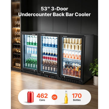 Vevor Back Bar Cooler 11.4 Cu. Ft. 3-Glass Door Commercial Beverage Refrigerator New