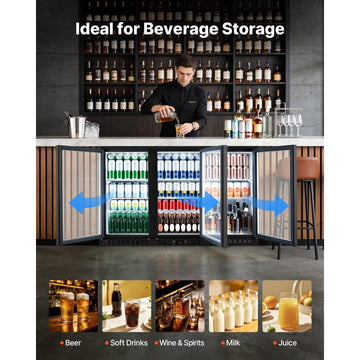 Vevor Back Bar Cooler 11.4 Cu. Ft. 3-Glass Door Commercial Beverage Refrigerator New
