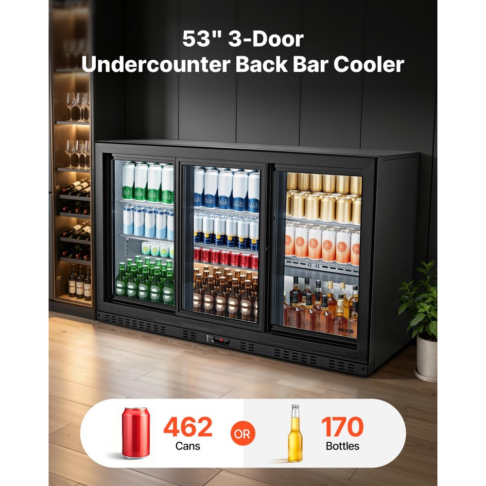 Vevor Back Bar Cooler 11.4 Cu. Ft. Commercial Beverage Refrigerator with 3 Sliding Glass Doors New