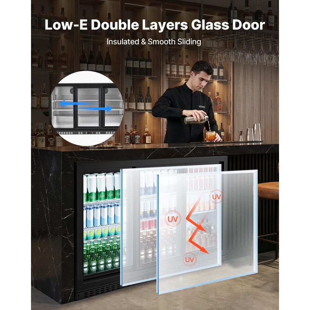 Vevor Back Bar Cooler 11.4 Cu. Ft. Commercial Beverage Refrigerator with 3 Sliding Glass Doors New
