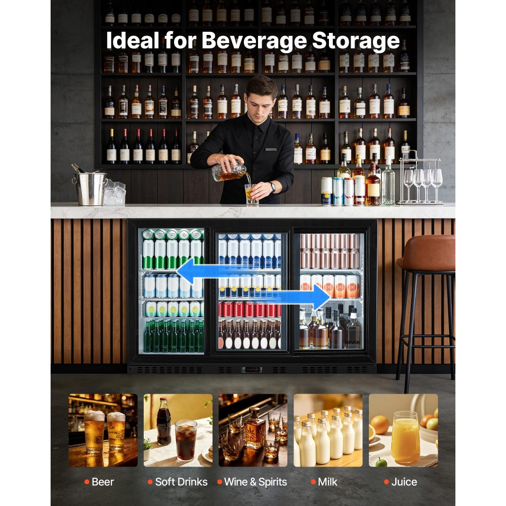 Vevor Back Bar Cooler 11.4 Cu. Ft. Commercial Beverage Refrigerator with 3 Sliding Glass Doors New
